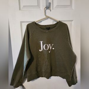 J. Crew Joy Sweatshirt Olive Women's XL Crewneck Cotton Terry Crop Holiday XMAS